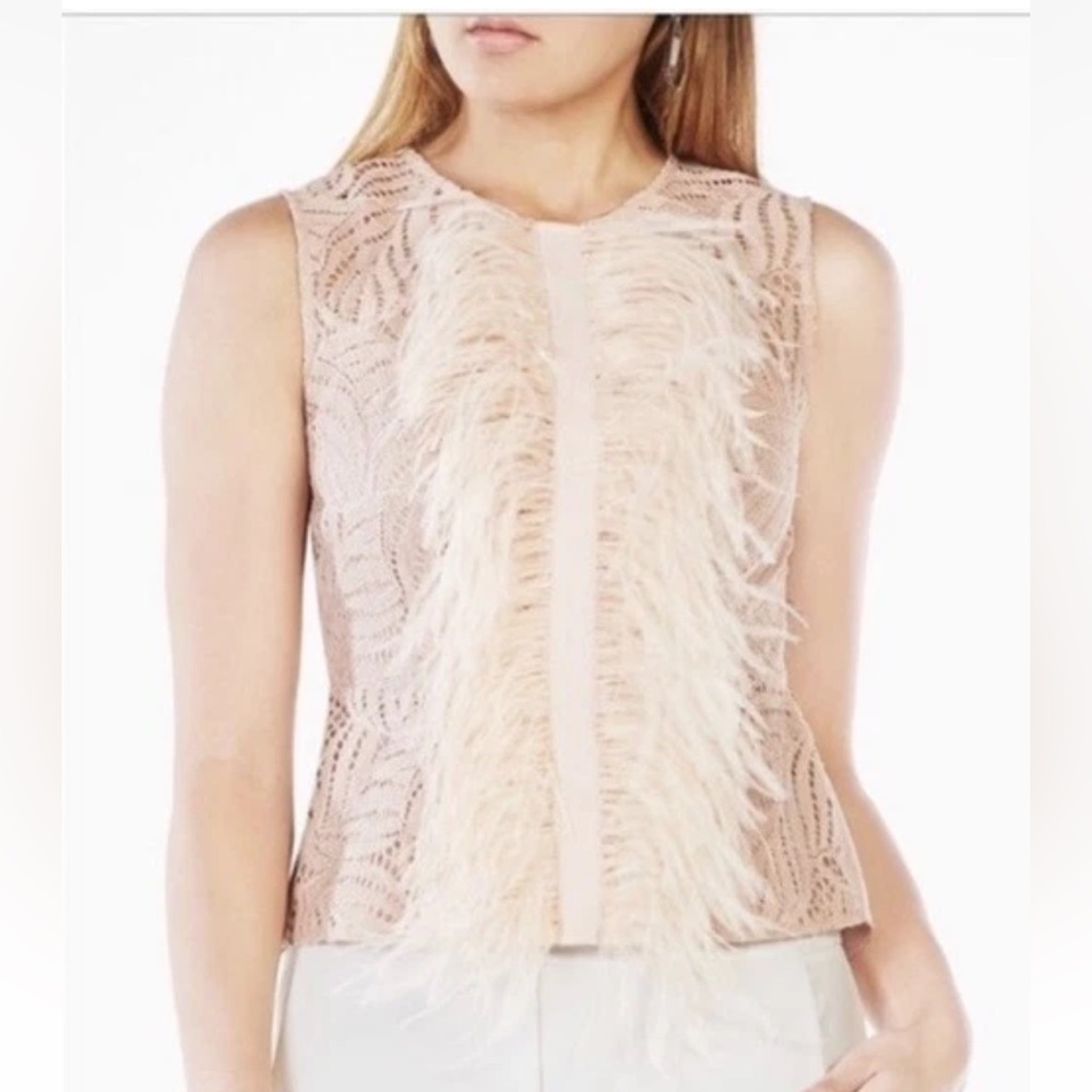 BCBGMaxAzria Pink Lace and Feather Blouse XXS